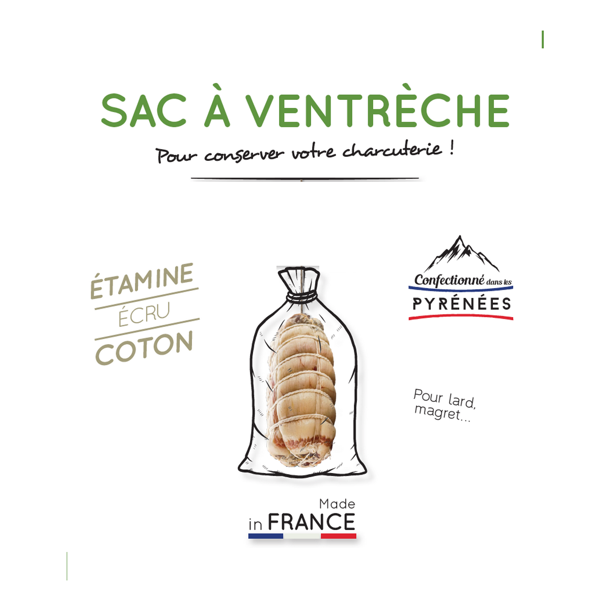 Sac à Ventrèche lard et magret pendus à l’abri des insectes
