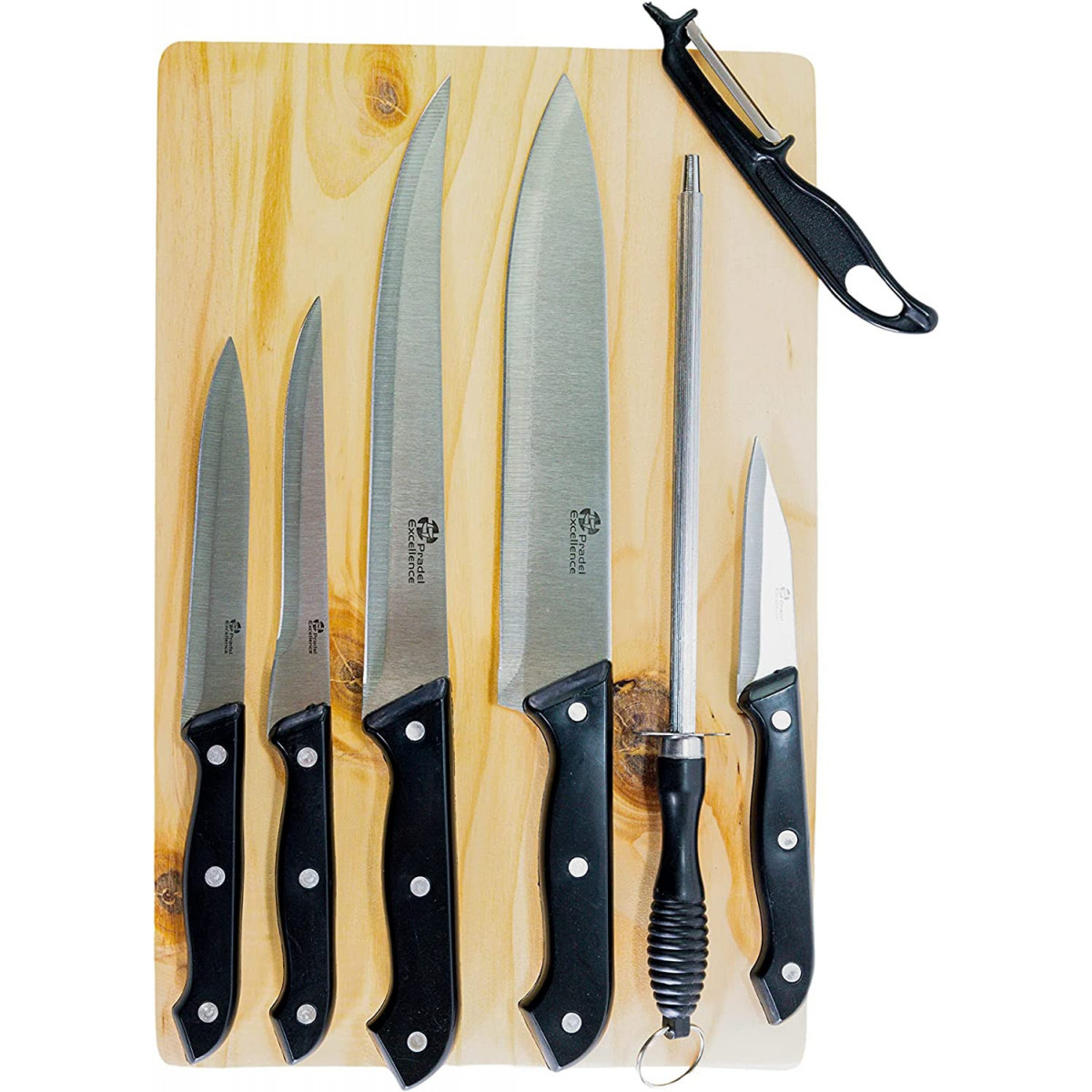 Coffret Planche avec 5 Couteaux de Cuisine/1 Éplucheur/1 Fusil