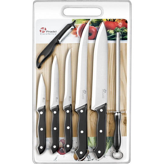 Coffret Planche avec 5 Couteaux de Cuisine/1 Éplucheur/1 Fusil