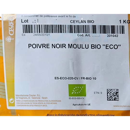 poivre noir moulu bio