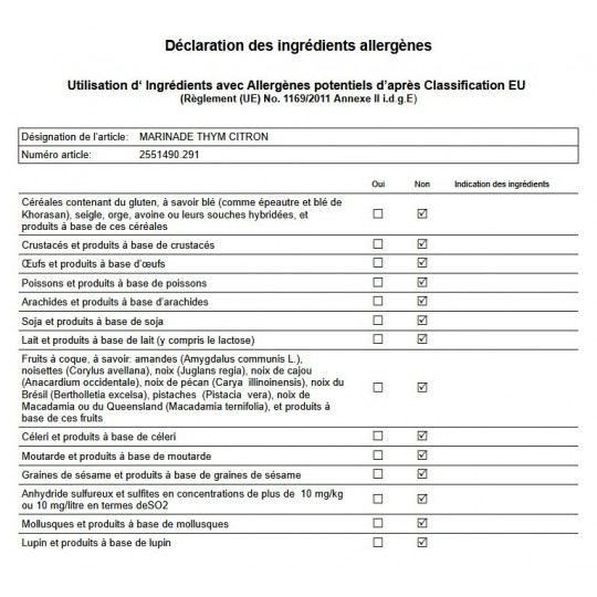 Marinade Thym Citron
