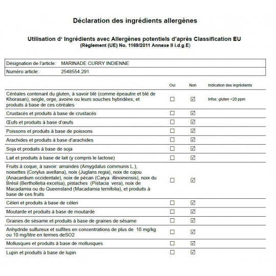 Marinade Curry Indienne