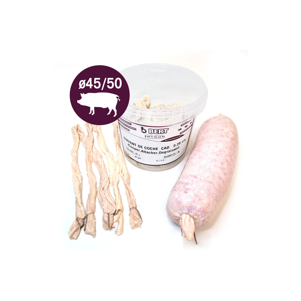 Boyaux Naturel de Porc pour Saucissons Sec - Suivant de coche ø45/50mm