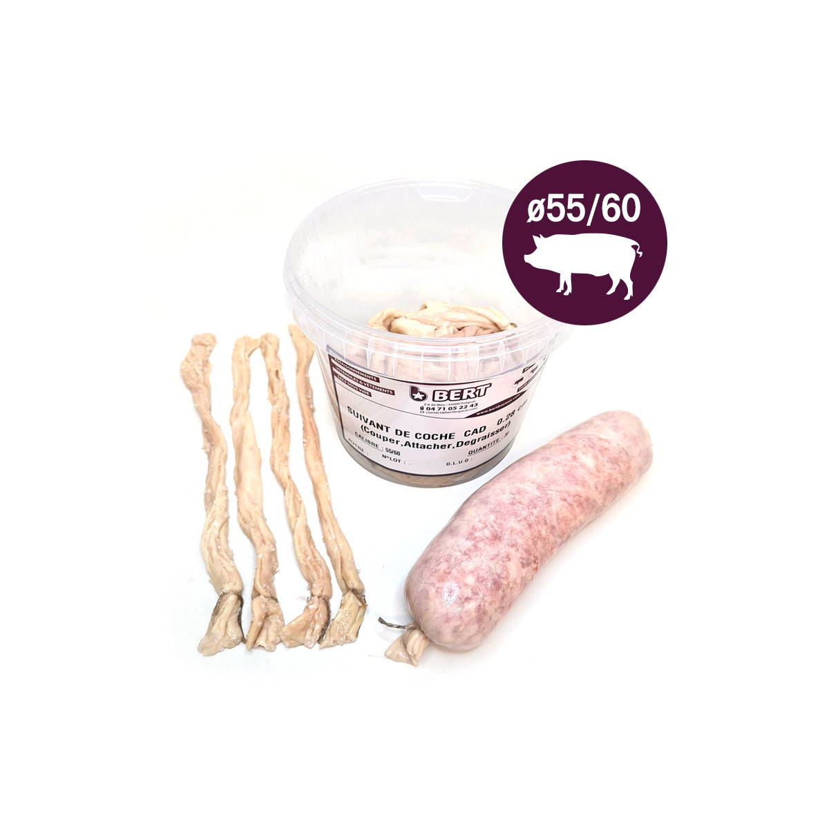 Boyaux naturel Suivant de Porc 55/60 mm pour saucissons sec