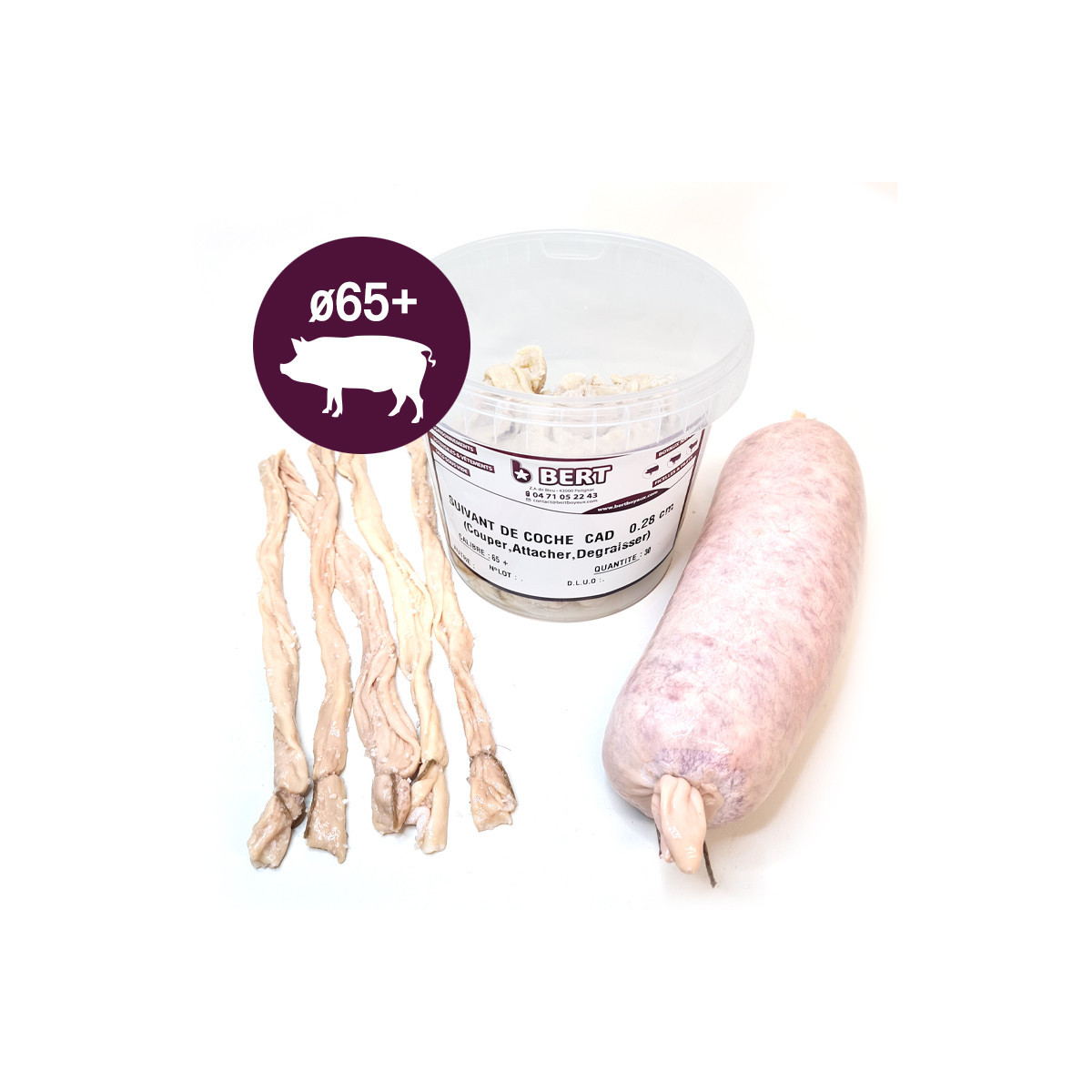 Boyaux naturel Suivant de Porc 65 + mm pour saucissons sec